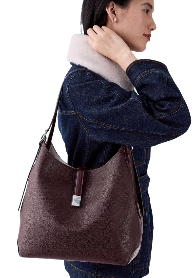 ( PREORDER ) Kate Spade Deco Croc Embossed Shoulder Bag In Blackberry Jam KP426