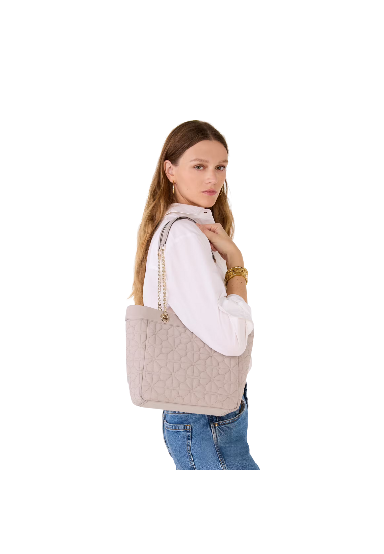 Kate Spade Spade Flower Quilted Nylon Tote Bag In Cozy Grey KK156