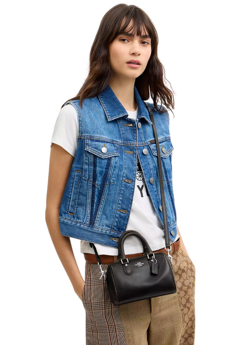 ( PREORDER ) Coach Mini Rowan In Loved Leather Crossbody Bag In Black Brown CEN22