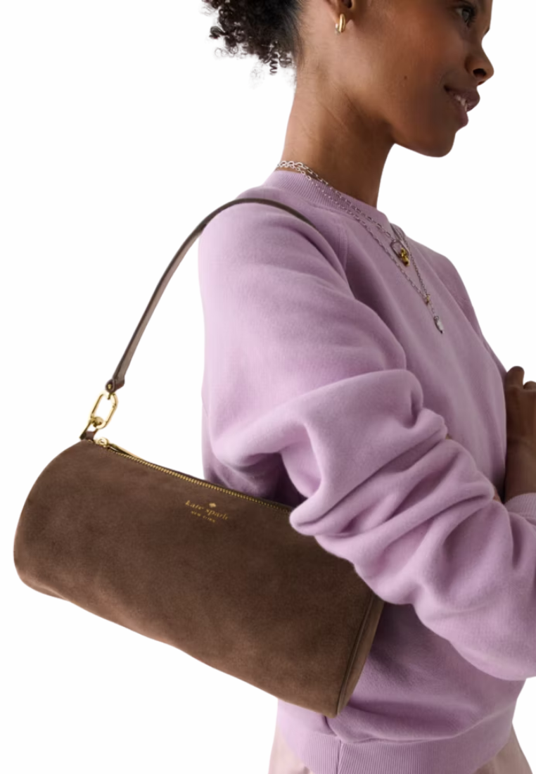 Kate Spade Roulette Suede Medium Shoulder Bag In Hot Fudge KM699
