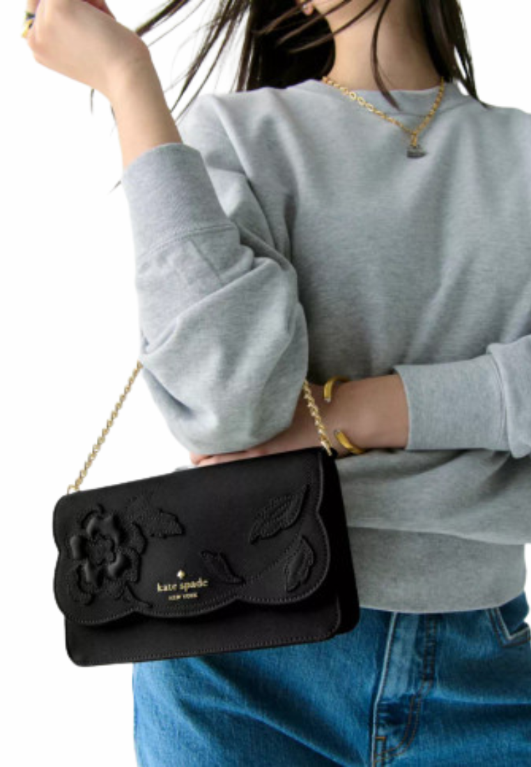 Kate Spade Madison Floral Applique Willow Crossbody Bag In Black KL869