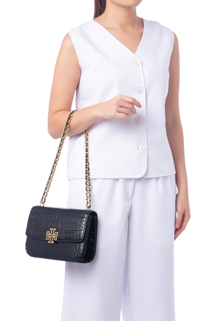 Tory Burch Britten Embossed Adjustable Shoulder Bag In Black 141029