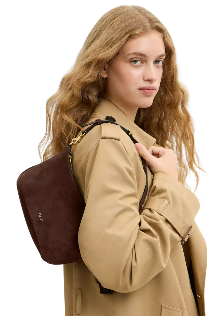 ( PREORDER ) Coach Demi Suede Shoulder Bag In Dark Chocolate CFT41