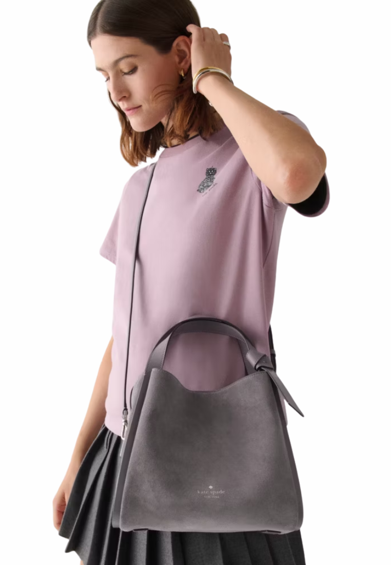Kate Spade Knott Suede Carryall Crossbody Bag In Hare Grey KN308