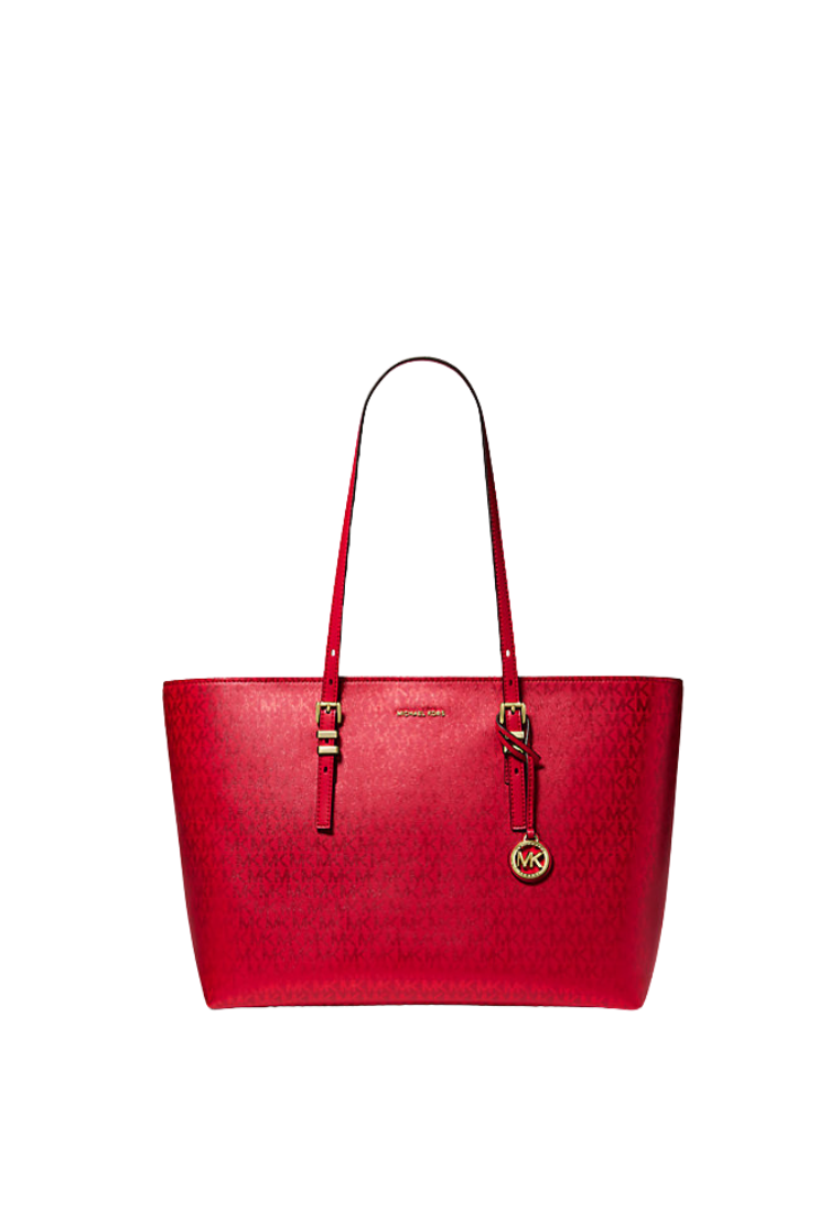 ( PREORDER ) Michael Kors Quinn Large Metallic Signature Logo Tote Bag In Crimson 30F5GQNT9R
