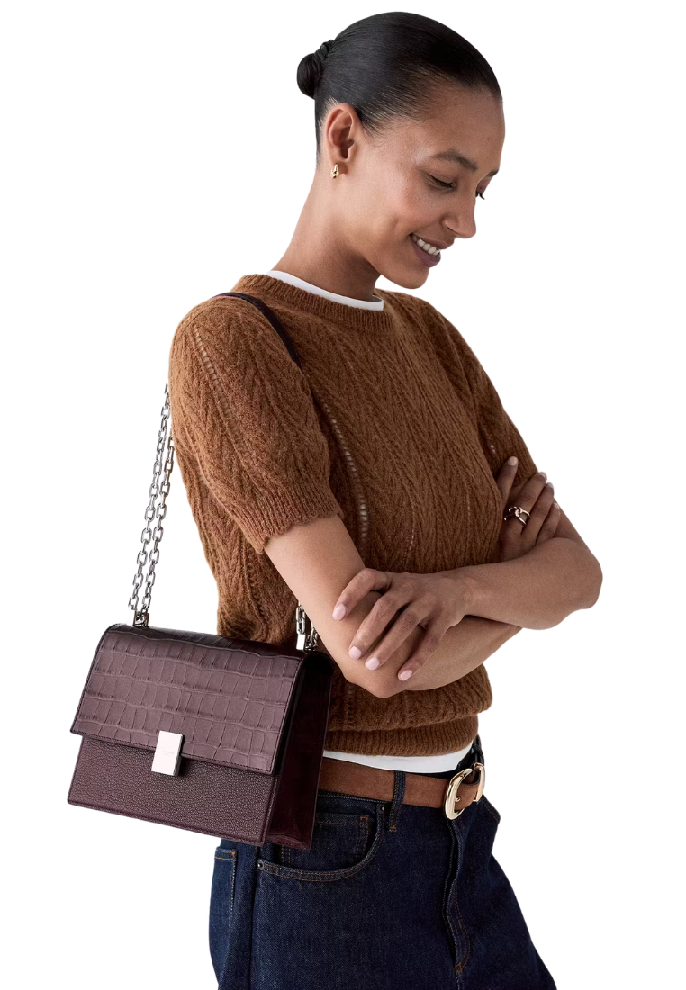 ( PREORDER ) Kate Spade Deco Croc Embossed Shoulder Bag In Blackberry Jam KP428