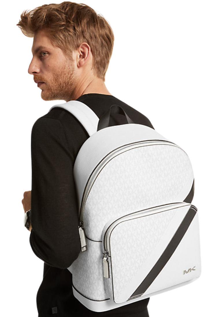 Michael Kors Cooper Logo and Stripped Backpack In White Black 37F3COLB2U