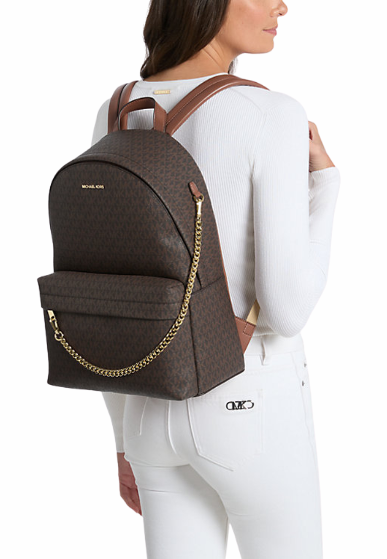 Michael Kors Slater Large Backpack Signature Logo In Brown 35F5G04B3B