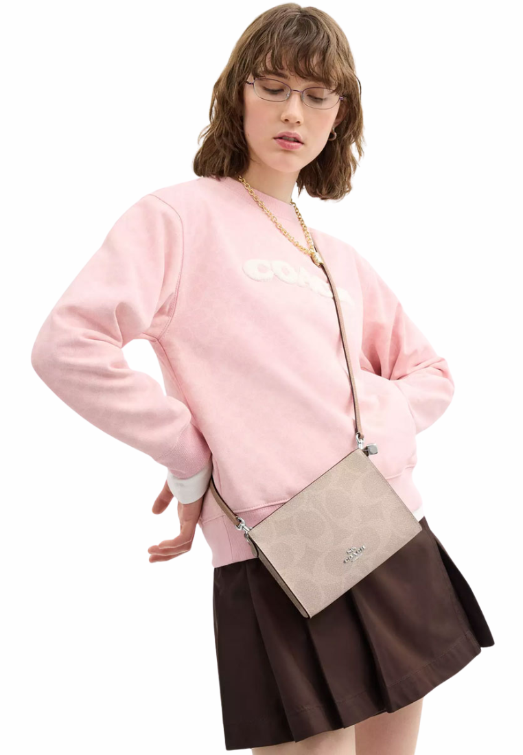 Coach Slim Crossbody Bag Signature Canvas In Sand Taupe CAR12
