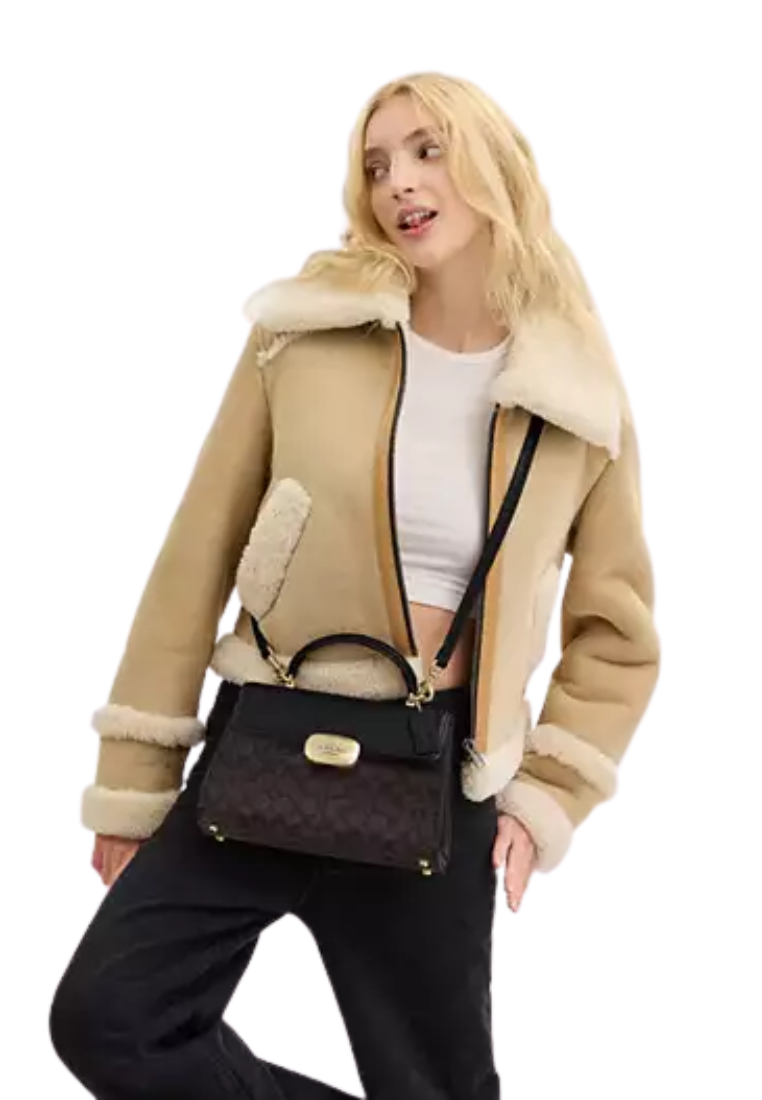Coach Eliza Signature Canvas Top Handle Bag In Walnut Black CW012