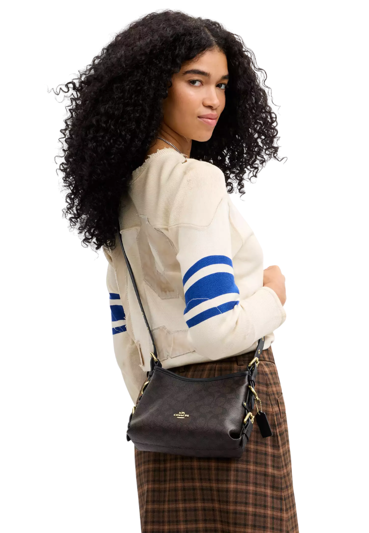 ( PREORDER ) Coach Laurel 22 With Buckles In Signature Canvas Shoulder Bag In Walnut Black CFP26
