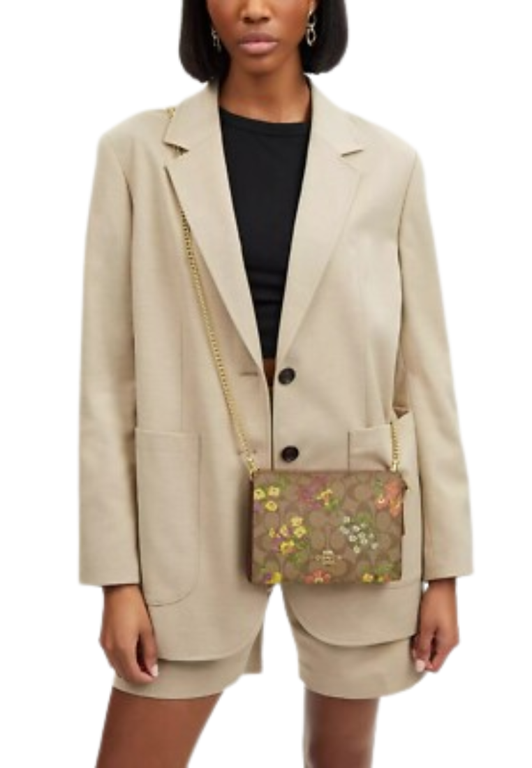 Coach Slim Signature Canvas Crossbody Bag With Floral Print In Khaki Multi CR240