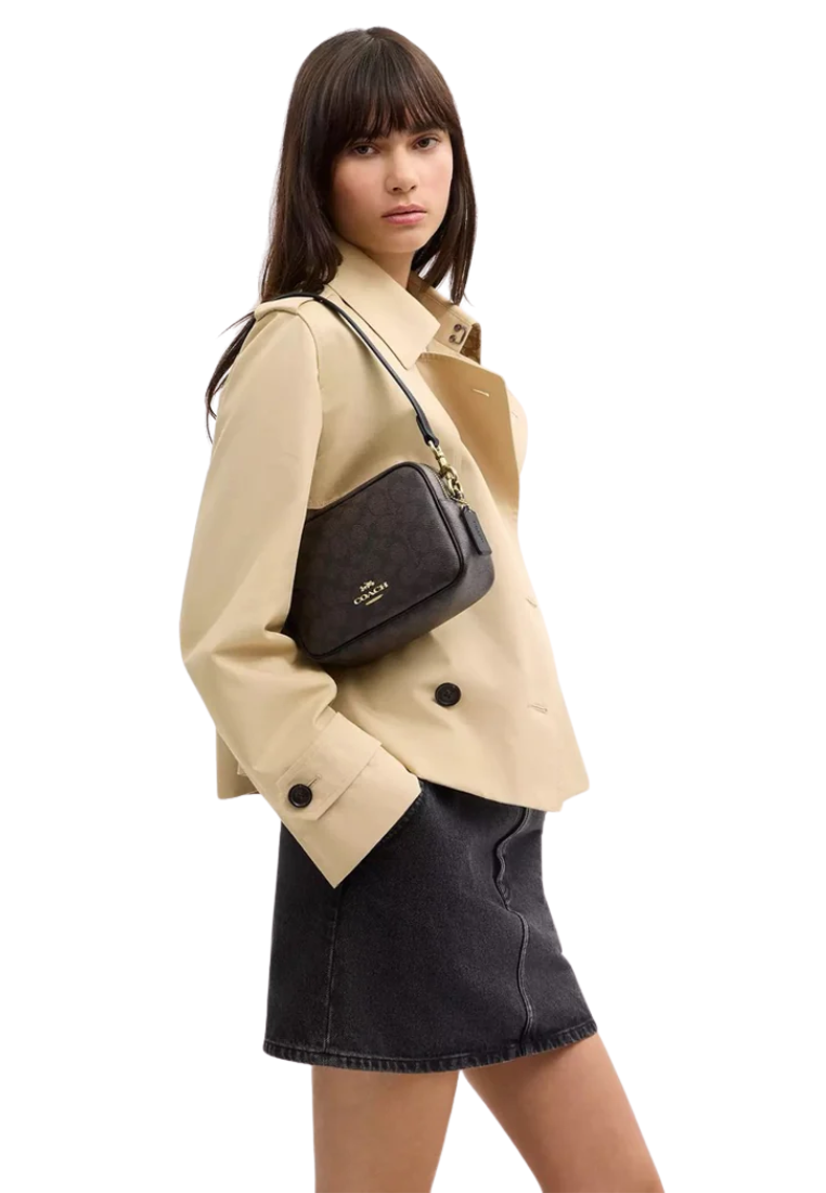 Coach Mini Carey Crossbody Bag In Signature Canvas In Walnut Black CEK69
