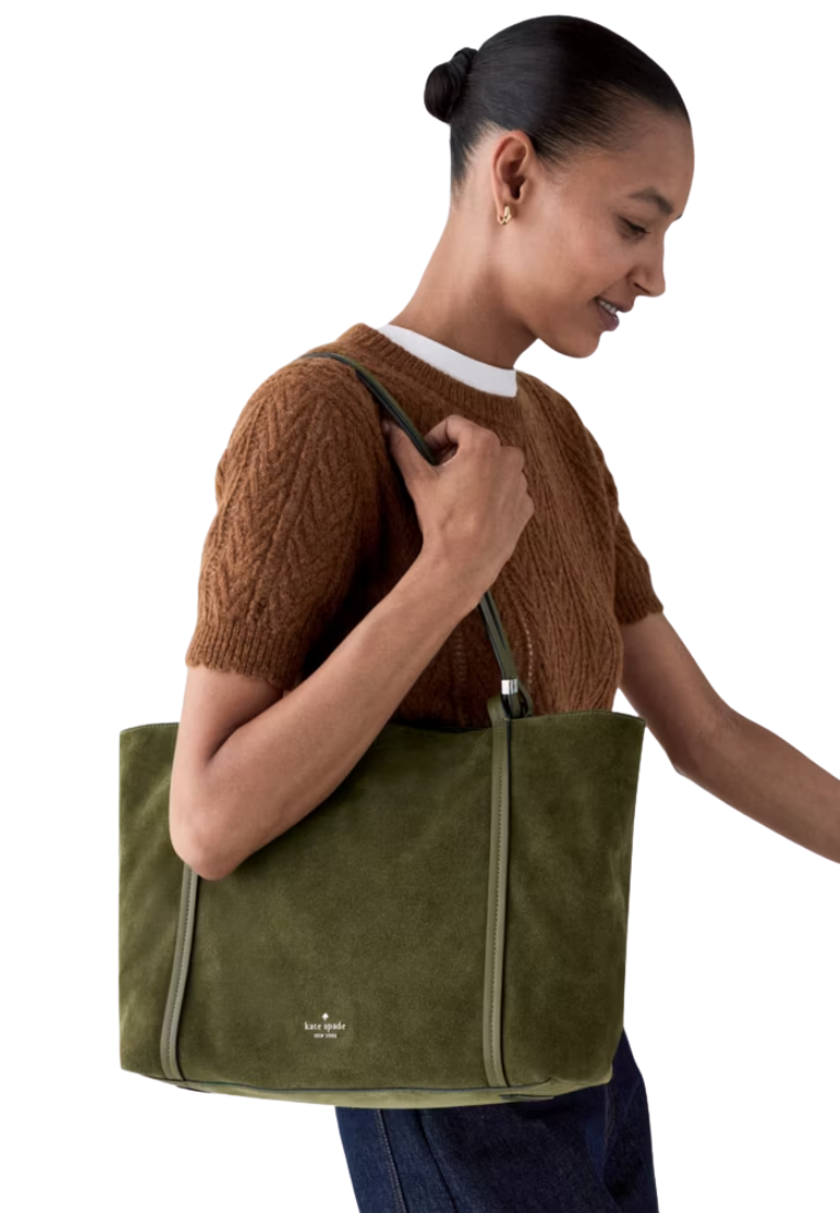 ( PREORDER ) Kate Spade Marlowe Suede Tote Bag In Enchanted Green KP264