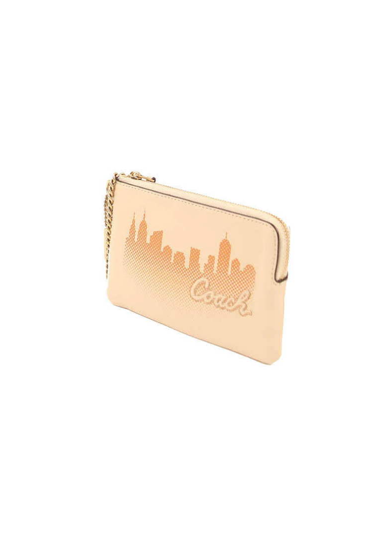 Coach X Jennifer Lopez Corner Zip C6514 Wristlet With Nyc Skyline In Cream