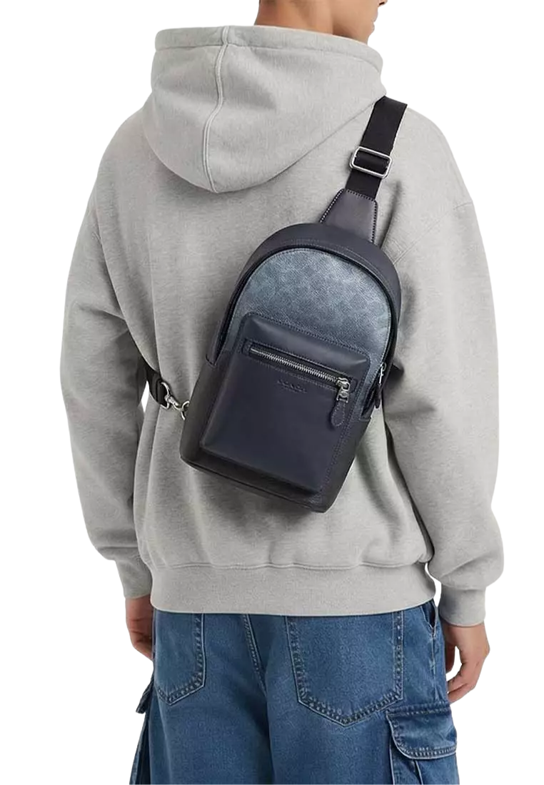Coach West Pack Crossbody Bag In Ombre Signature Canvas In Silver Blue CDX98