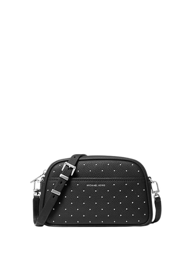 ( PREORDER ) Michael Kors Jet Set Small Studded Pebbled Leather Camera Crossbody Bag In Black 32R6SJ6C5I