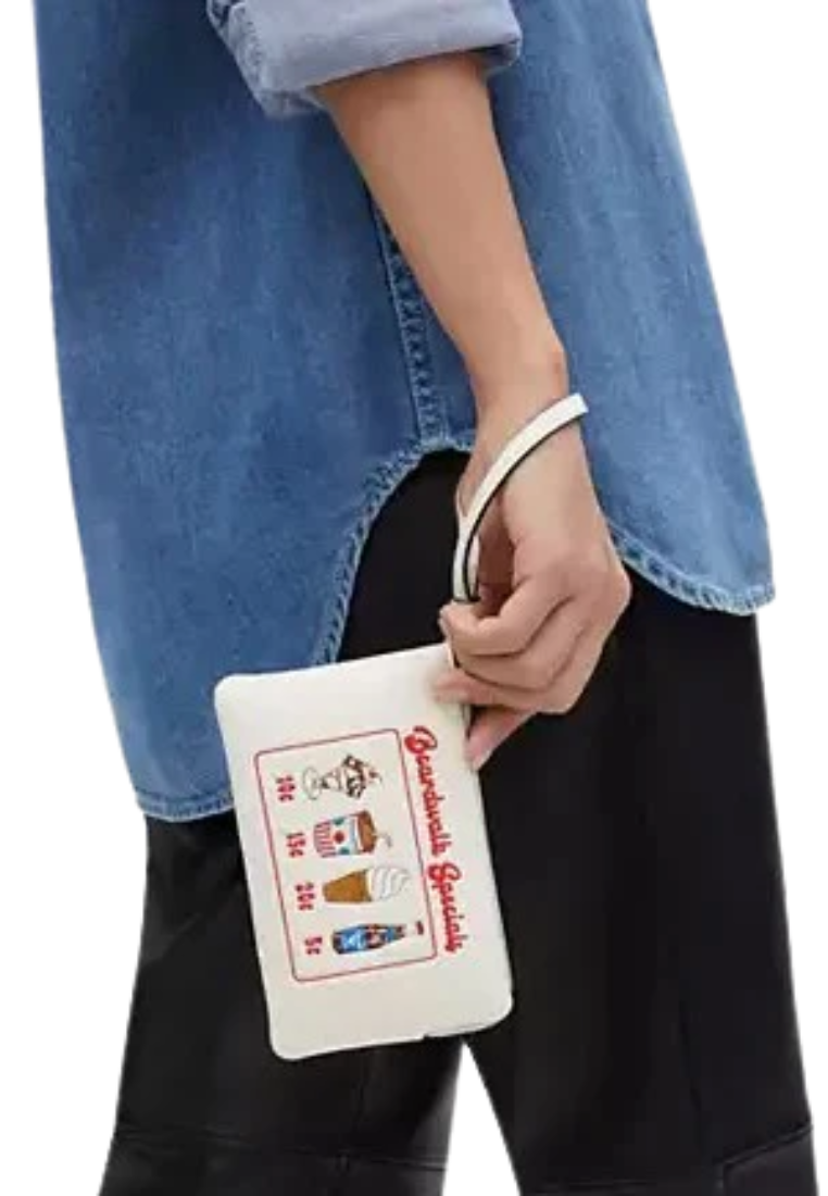 Coach Corner Zip Wristlet With Boardwalk Graphic In Chalk CU196