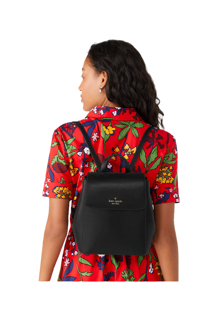 Kate Spade Madison Flap Backpack Saffiano Leather In Black KC428