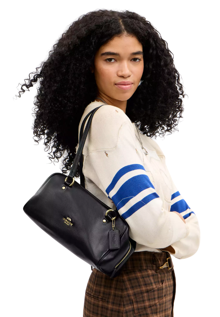 ( PREORDER ) Coach Sydney Crinkle Leather Shoulder Bag In Gold Black CFP00