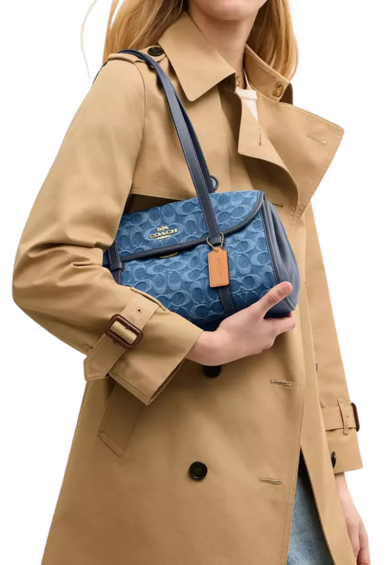 Coach Bridget Flap Shoulder Bag In Signature Denim In Indigo CDE94