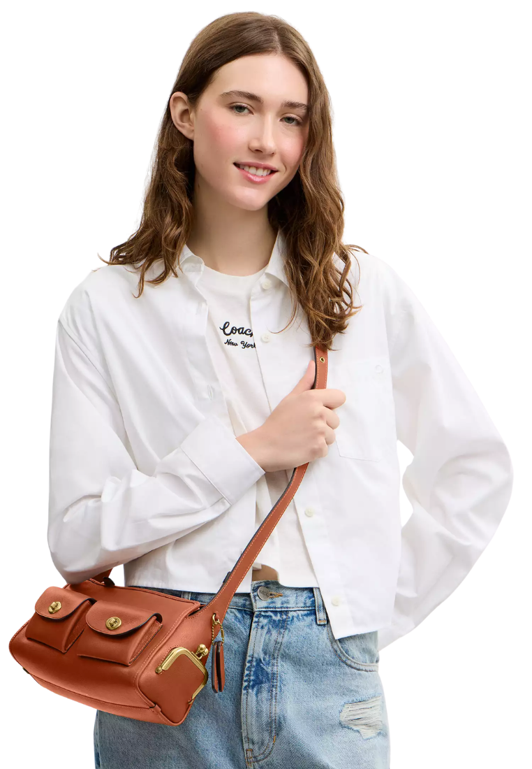 ( PREORDER ) Coach Turnlock Haversack 27 Shoulder Bag In Amber Brown CFR53