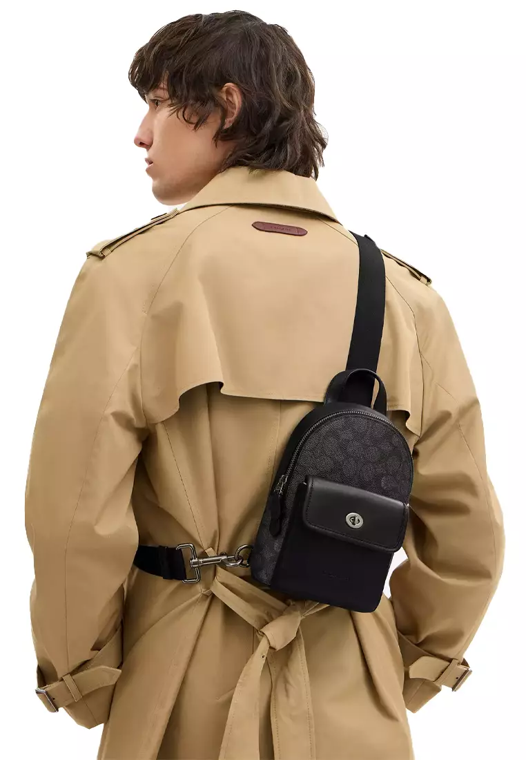 Coach Small Turnlock Crossbody Bag In Signature Canvas In Charcoal Black CAJ29