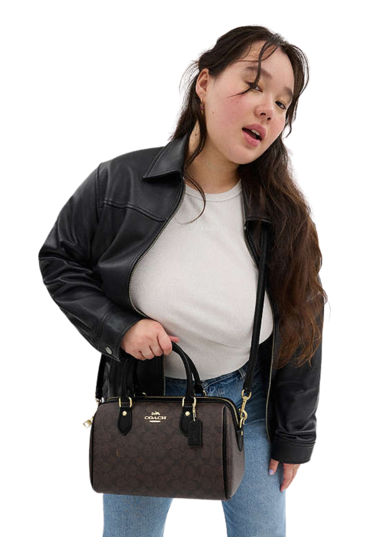 Coach Rowan Satchel Bag In Signature Canvas In Walnut Black CV961