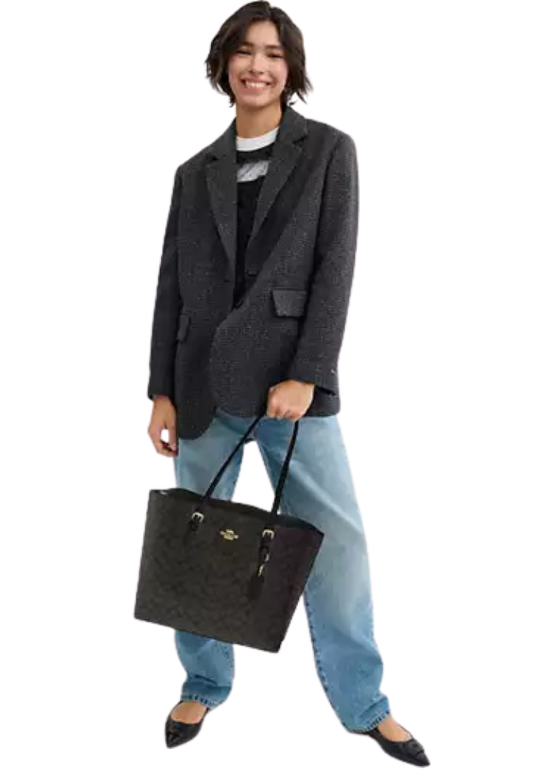 Coach Mollie In Signature Canvas Tote Bag In Walnut Black CV967