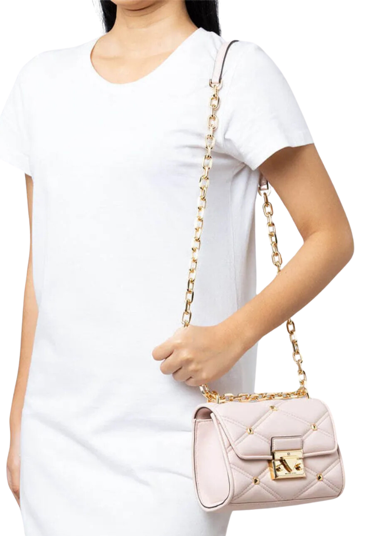 Michael Kors Serena Small Flap Crossbody Bag with Studs In Powder Blush 35F2GNRC6I