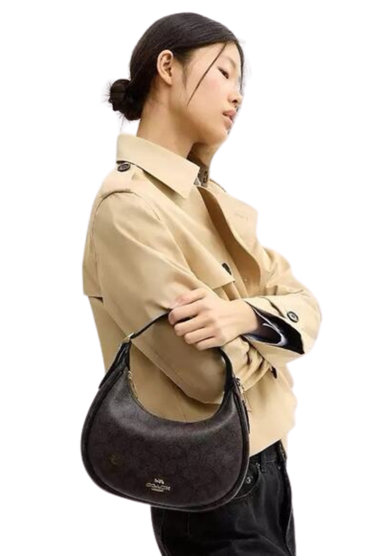 Coach Emily Shoulder Bag In Signature Canvas In Walnut Black CDX17