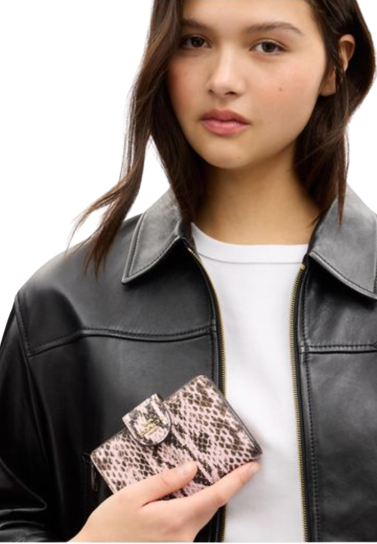 Coach Medium Snake-Embossed Leather Wallet Corner Zip In Pink CEL81