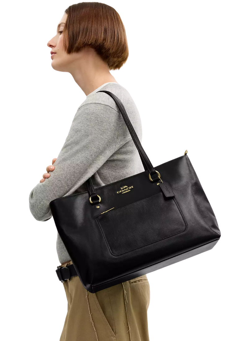 Coach Station Crinkle Leather Tote Bag In Black CEA65