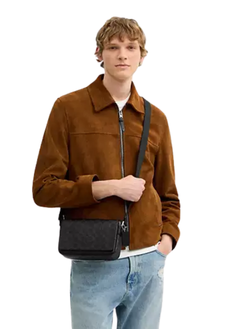 Coach Jack Small Flap Crossbody Bag In Signature Canvas In Black CDZ95