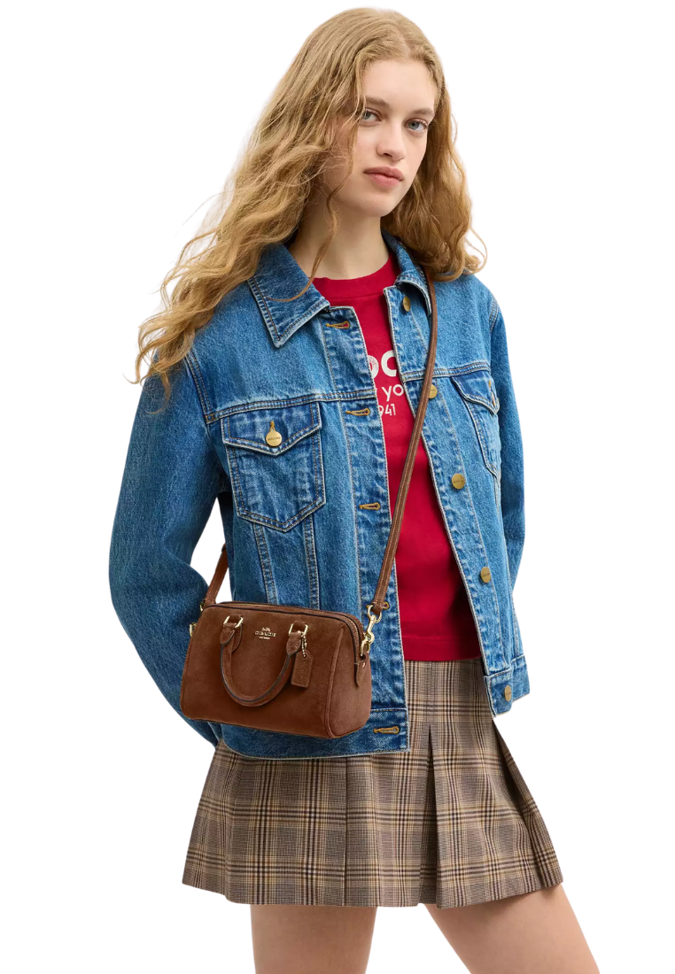 ( PREORDER ) Coach Mini Rowan Suede Crossbody Bag In Warm Brown CEQ65