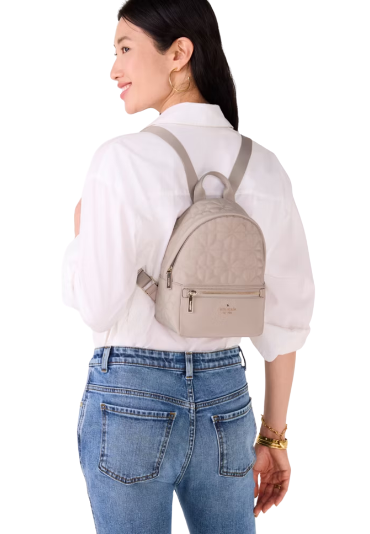 Kate Spade Spade Flower Quilted Nylon Small Backpack In Cozy Grey KK158