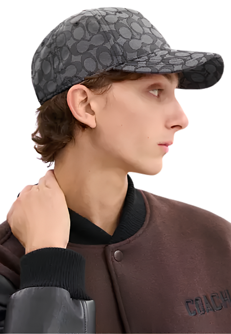 ( PREORDER ) Coach Signature Jacquard Baseball Hats In Charcoal CCN92