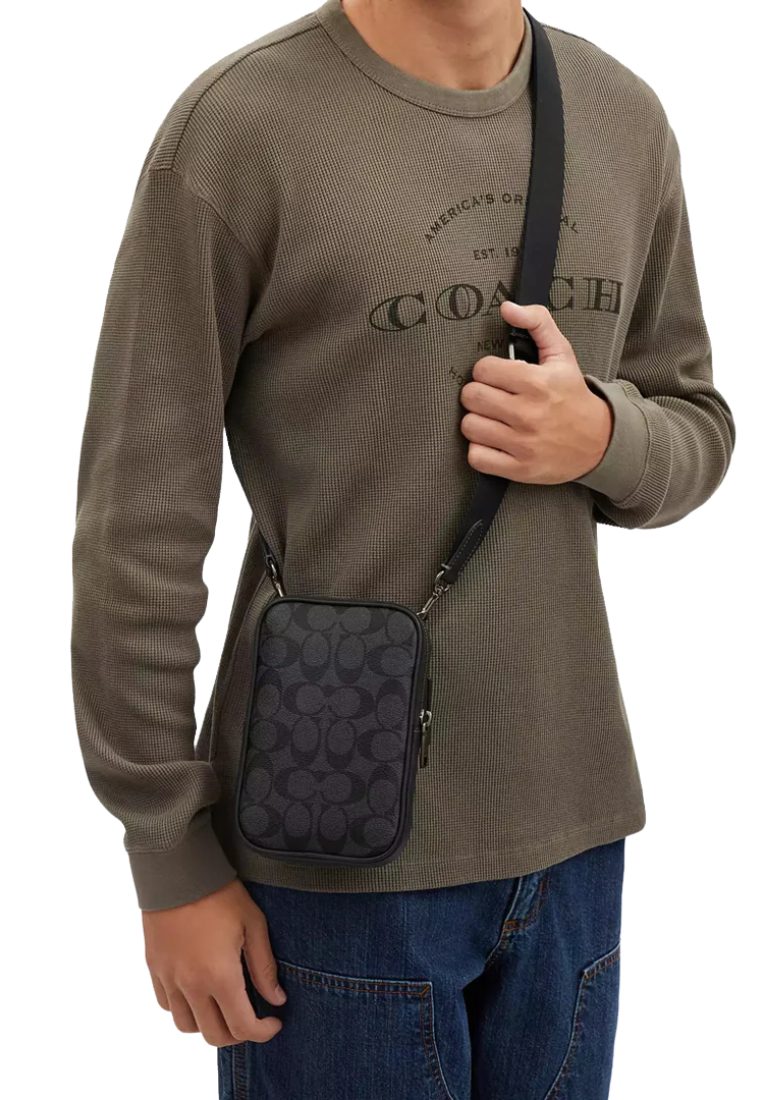 Coach Aden Crossbody Bag Signature Canvas In Charcoal Black CW364