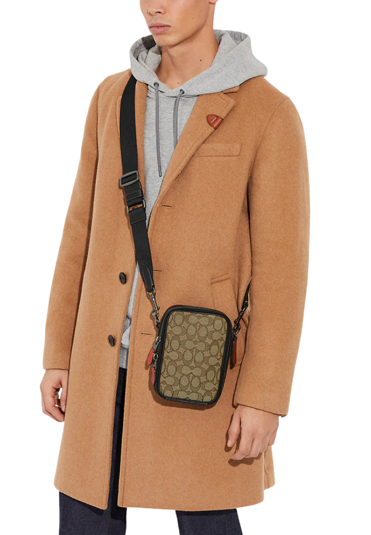 Coach Stanton Crossbody Bag In Signature Jacquard In Khaki Black Multi CH097
