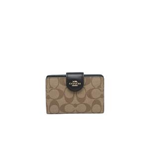 Coach Signature Medium C0082 Corner Zip Wallet In Khaki Black