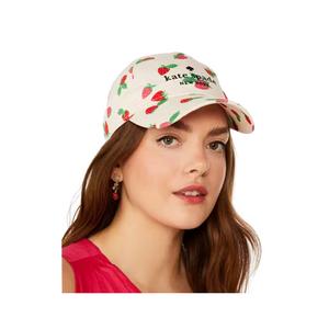 Kate Spade Tossed Strawberry Printed Baseball Cap In Cream KS1004359