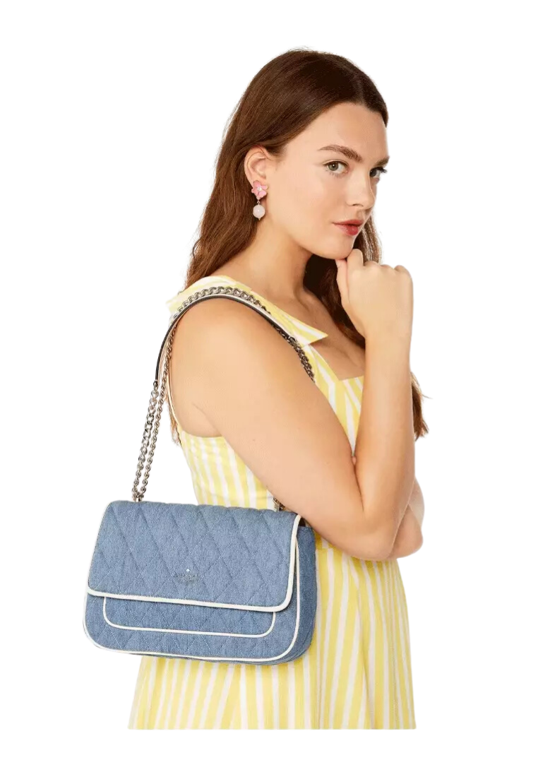 Kate Spade Carey Denim Medium Flap Shoulder Bag In Blue Multi KG561