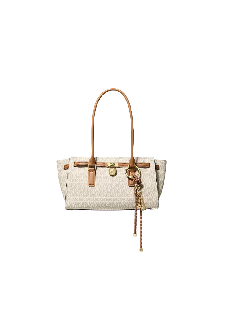 ( PREORDER ) Michael Kors Hamilton Moderne Small Signature Logo Satchel In Vanilla/Acorn 30F5GNXT0B