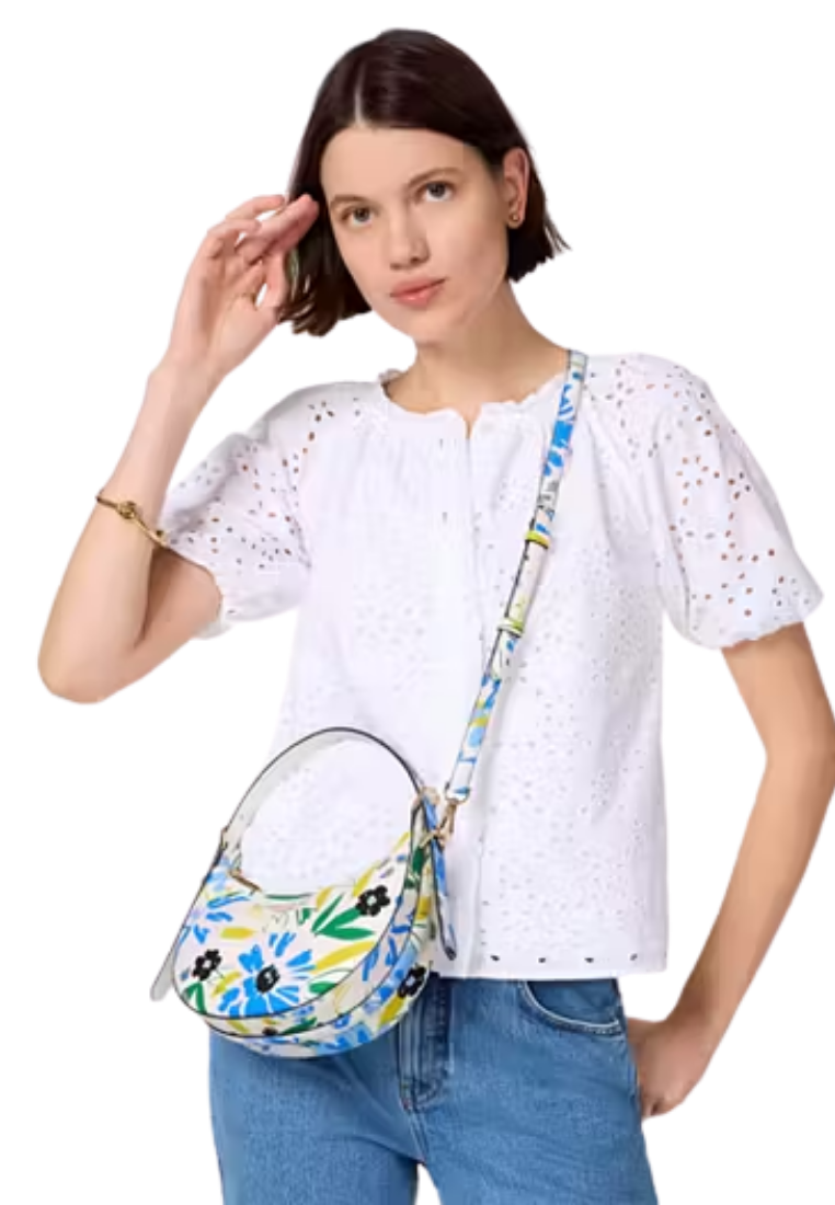 ( PREORDER ) Kate Spade Madison Floral Crescent Shoulder Bag In Cream Multi KK964