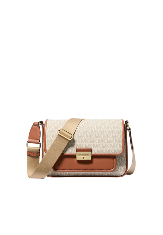 ( PREORDER ) Michael Kors Bradshaw Medium Signature Logo Messenger Bag In Vanilla 35R5G2BM8B