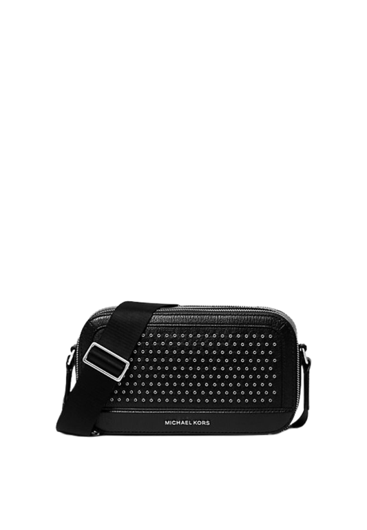 ( PREORDER ) Michael Kors Hudson Grommeted Leather Crossbody Bag In Black 33F5SHDM5O