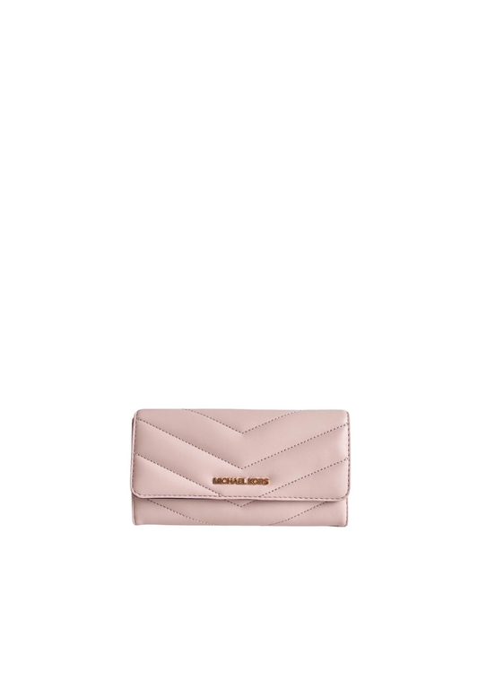 Michael Kors Jet Set Travel Soft Quilted Leather Large Trifold Wallet In Powder Blush 35R4GTVF9V