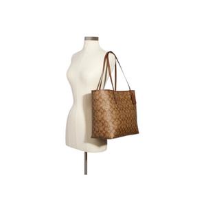 Coach Signature Canvas 5696 City Tote Bag In Khaki Saddle