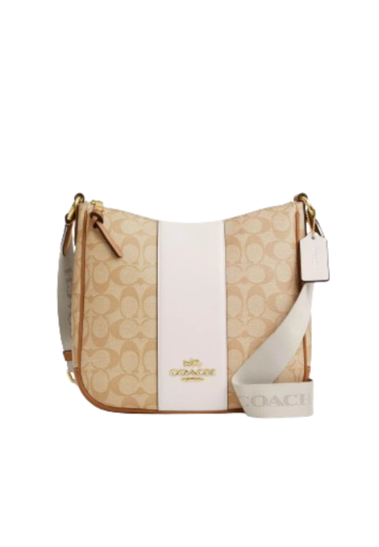 Coach Ellie Crossbody Bag In Signature Canvas With Stripe In Light Khaki Chalk CR124