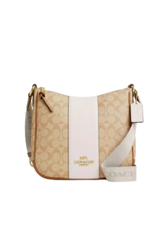 Coach Ellie Crossbody Bag In Signature Canvas With Stripe In Light Khaki Chalk CR124